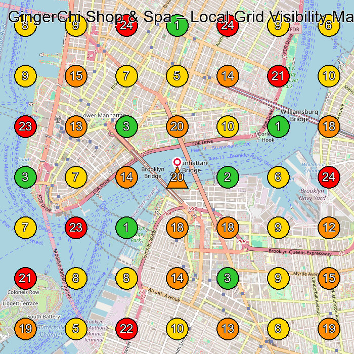 GingerChi Shop & Spa Wellness Center GeoGrid ranking map for New York NY